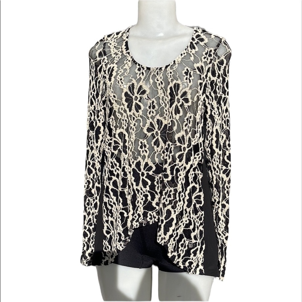 S.Line Black Long Sleeve Sheer Lace Top Size M